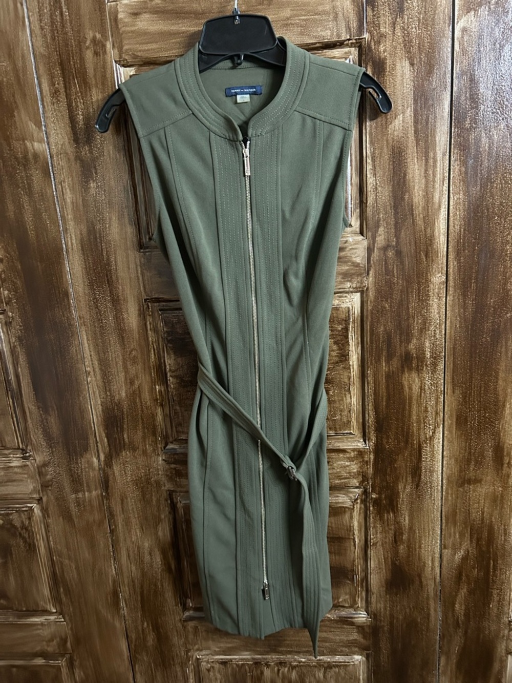 Tommy Hilfiger Olive Zip-Front Sleeveless Mini Dress